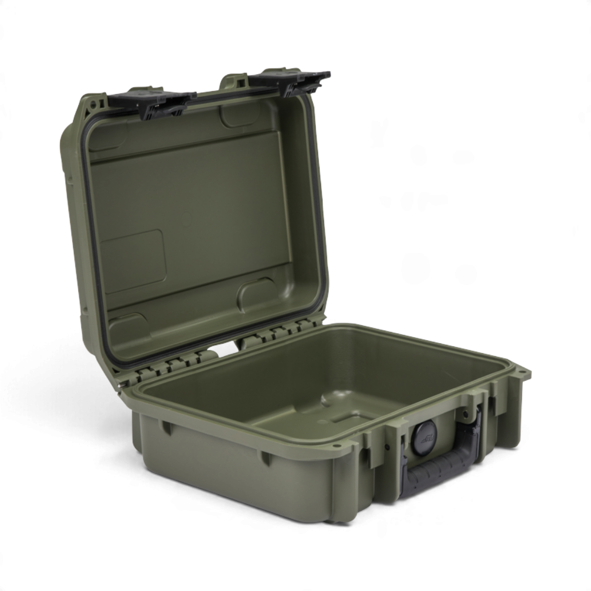 SKB Cases iSeries 1209-4 waterproof hard case in OD green with open lid and durable trigger latch system