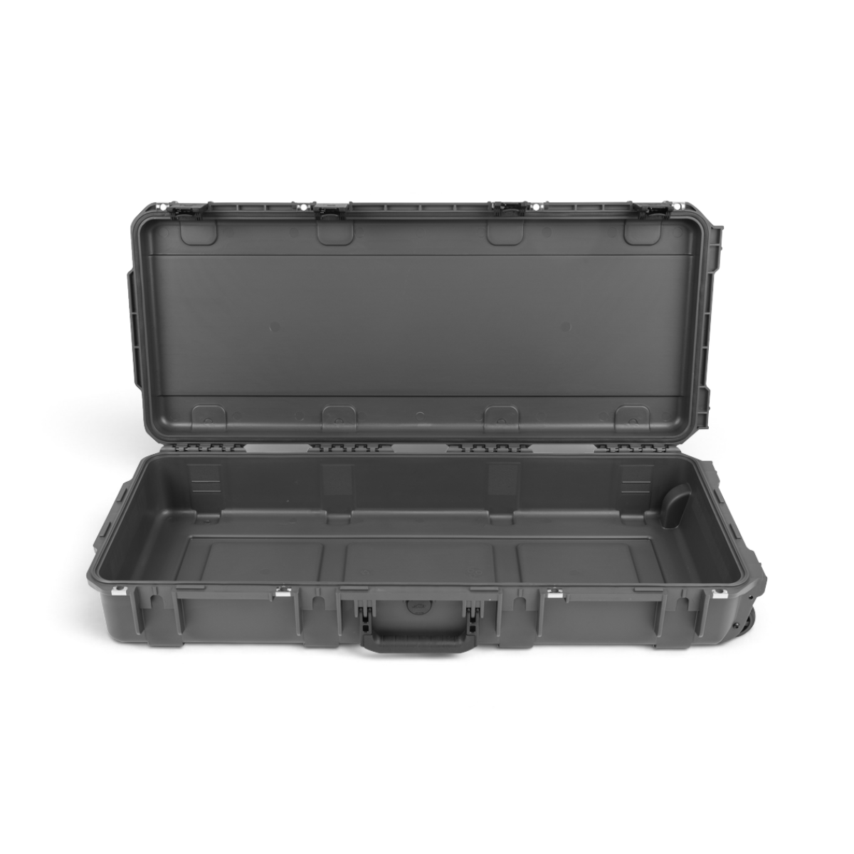 SKB Cases iSeries 3614-6 Overland waterproof storage case in charcoal grey with an open lid and durable latch system.
