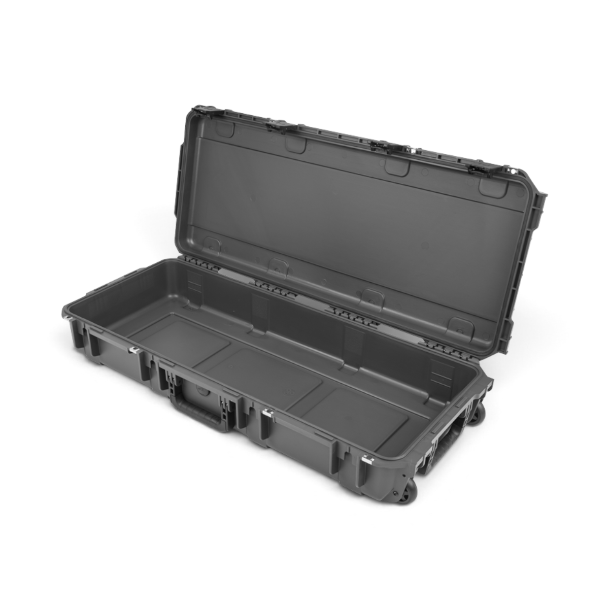 SKB Cases iSeries 3614-6 Overland waterproof storage case in charcoal grey with an open lid and durable design.