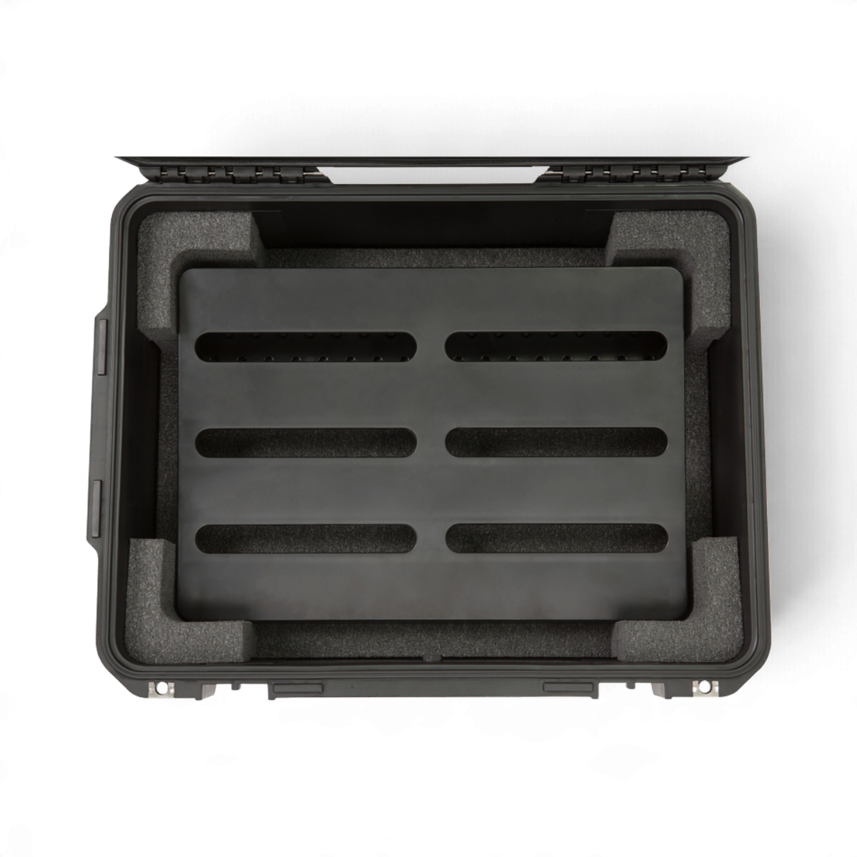 SKB Cases iSeries 2015-7 waterproof hard case with a black injection molded pedalboard and custom foam interior.
