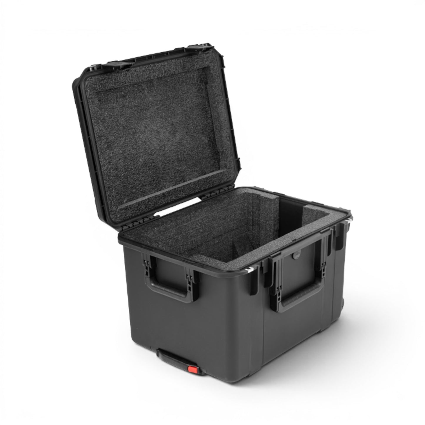 SKB Cases iSeries waterproof hard case with custom foam interior for QSC CB10 speaker, black polypropylene shell.