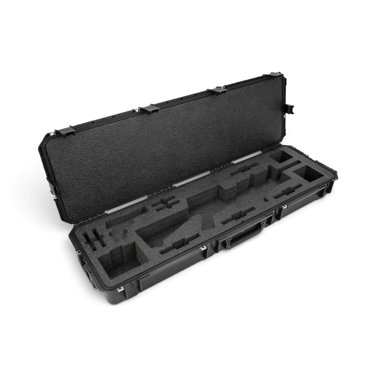 SKB Cases iSeries hard rifle case with precision cut foam interior for an M16 rifle and accessories.