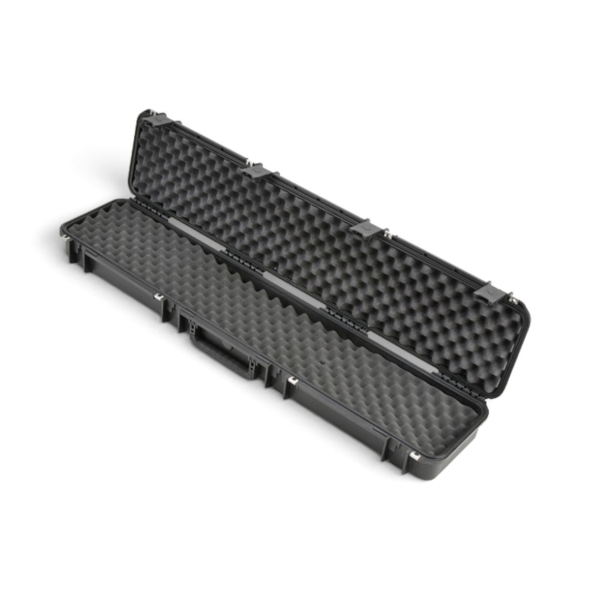 SKB Cases iSeries 4909-5 single rifle case in black with open lid showing protective convoluted foam interior