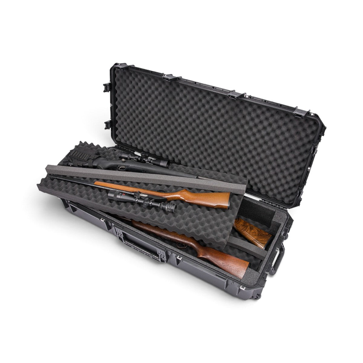 SKB Cases iSeries 4719-8 waterproof hard case with foam interior holding two rifles with scopes