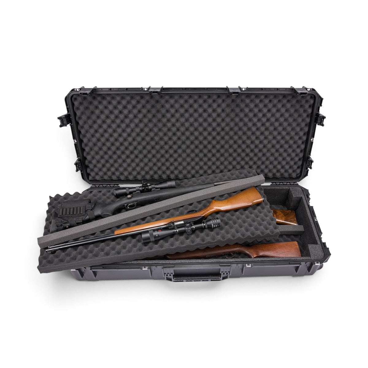 SKB Cases iSeries 4719-8 waterproof hard case with foam interior holding two rifles with scopes