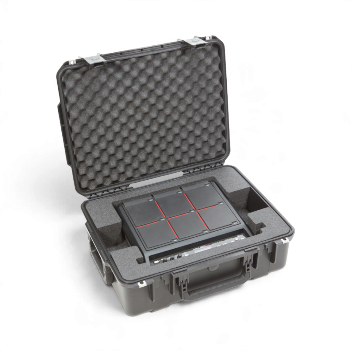 SKB Cases iSeries waterproof hard case with custom foam interior holding a Roland SPD-SX drum multi pad