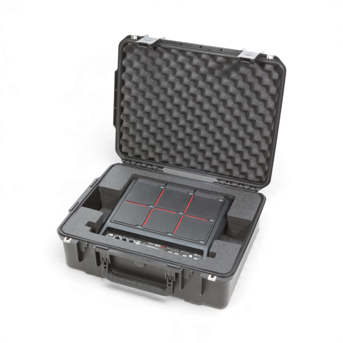 SKB Cases iSeries waterproof hard case with custom foam interior holding a Roland SPD-SX drum multi pad