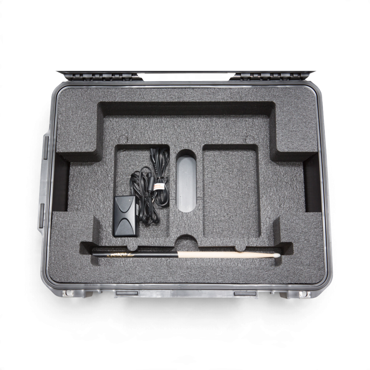SKB Cases iSeries waterproof hard case with custom PE foam interior for Roland SPD-SX drum pad, power supply, and sticks