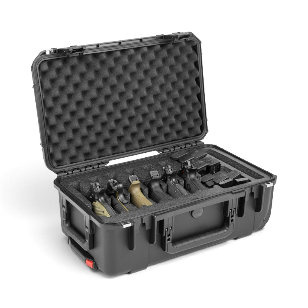 SKB Cases iSeries 2011-7 waterproof hard case with foam interior holding six handguns and magazines