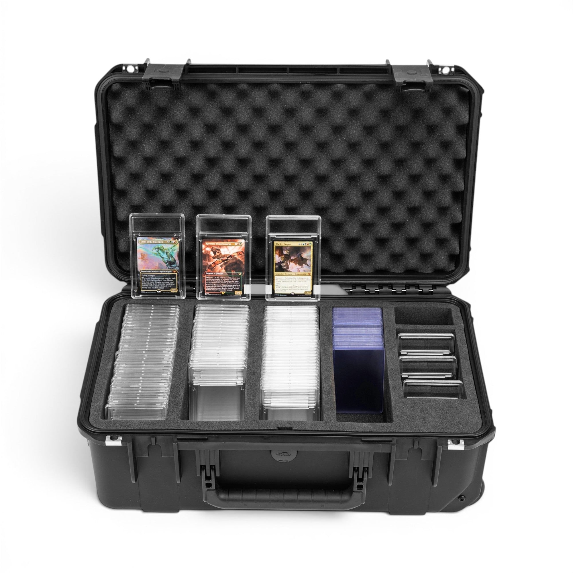 SKB Cases iSeries Slab 133 waterproof hard case with foam interior, organized for trading card slabs and top-loaders.
