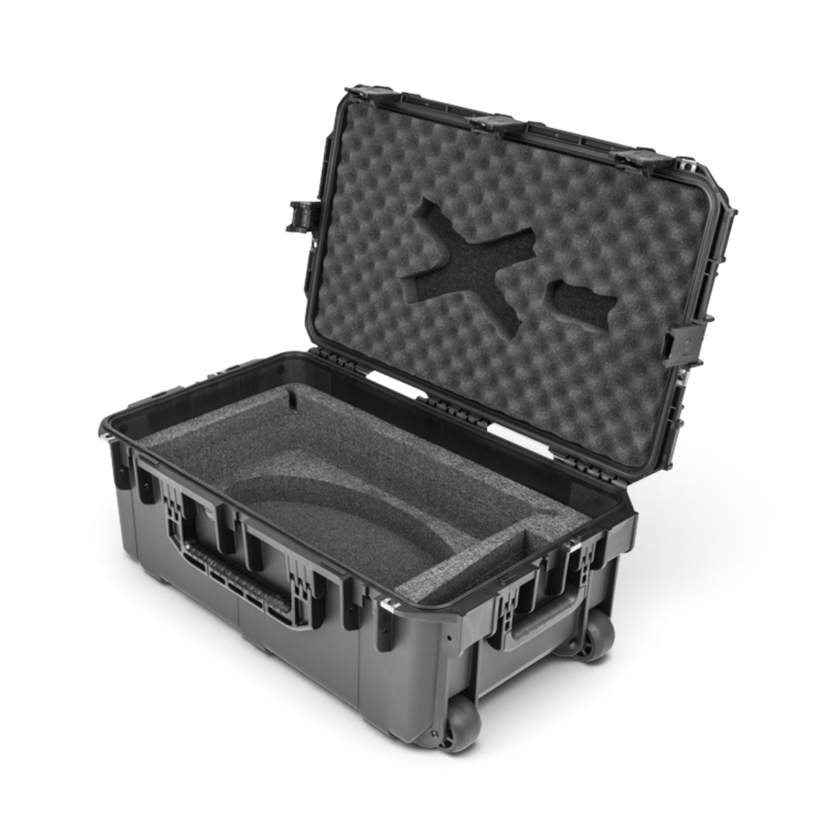 SKB Cases iSeries waterproof hard case with custom foam interior for Starlink antenna, wheels, and pull handle.