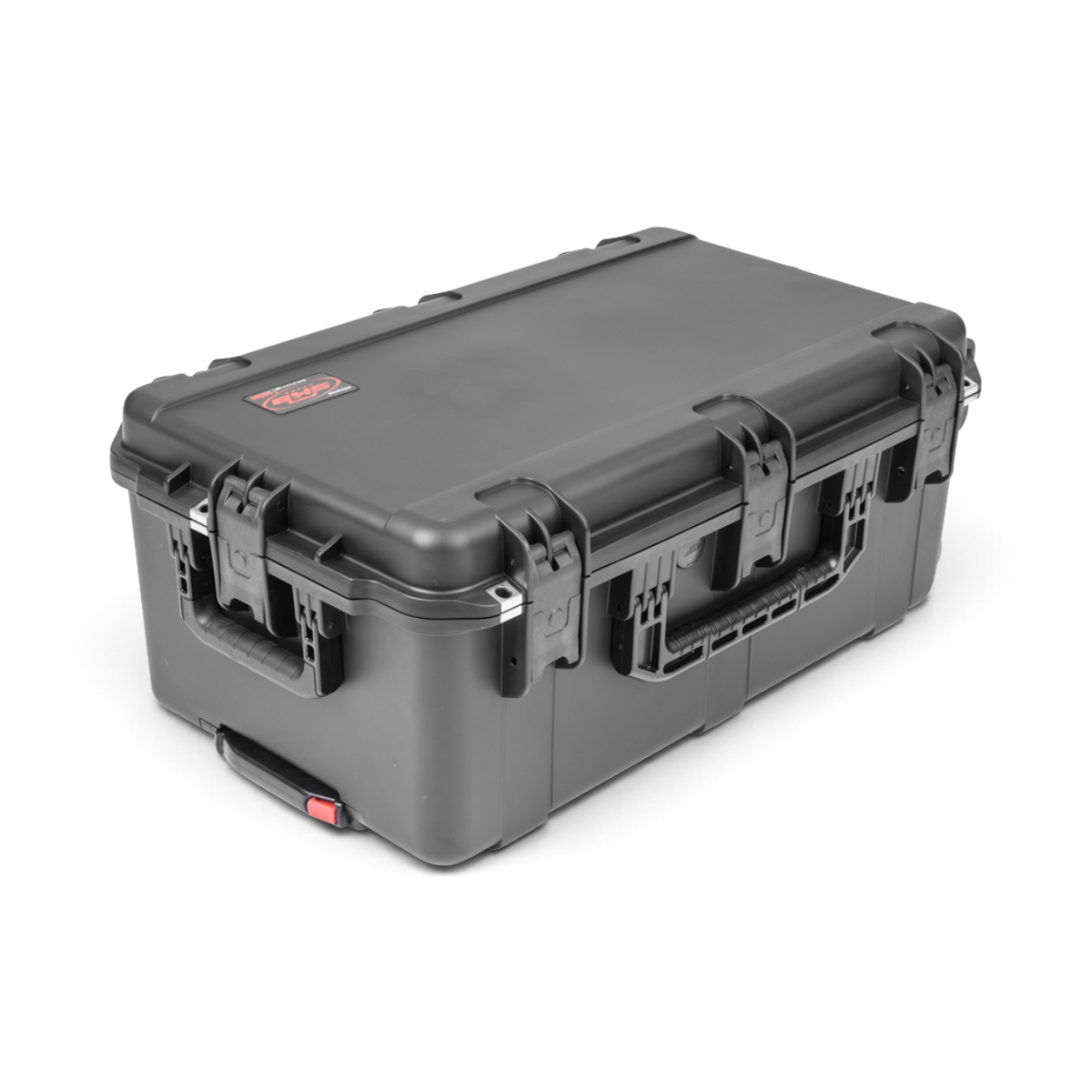 SKB Cases iSeries waterproof hard case in black for Starlink Standard antenna with heavy-duty latches and wheels.