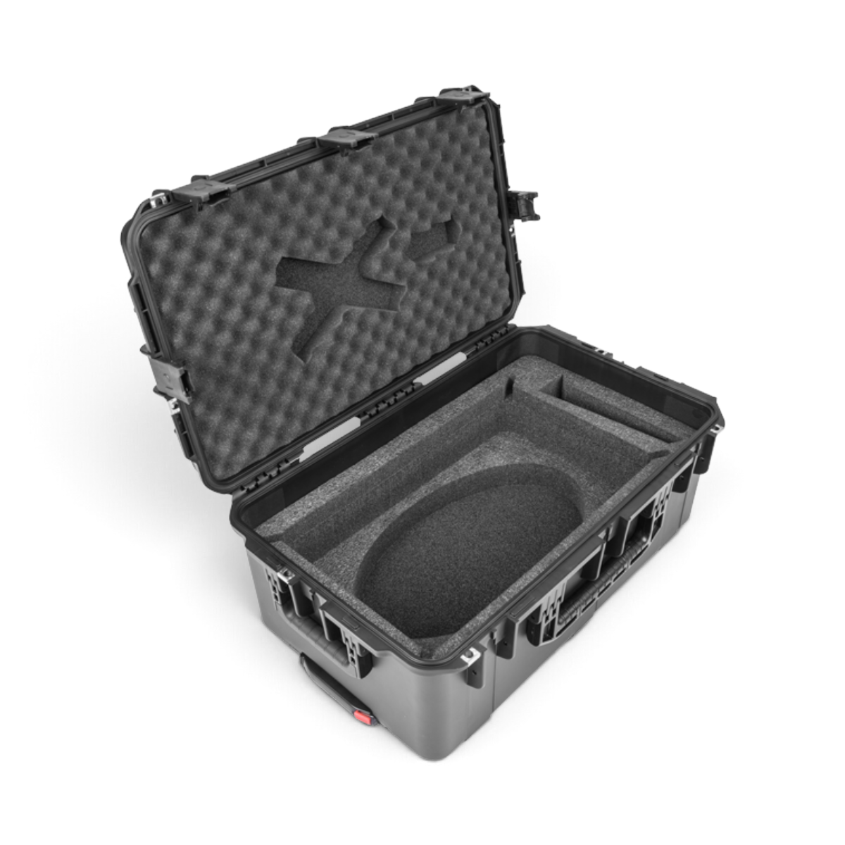 SKB Cases iSeries waterproof hard case with custom foam interior for Starlink antenna, open view.
