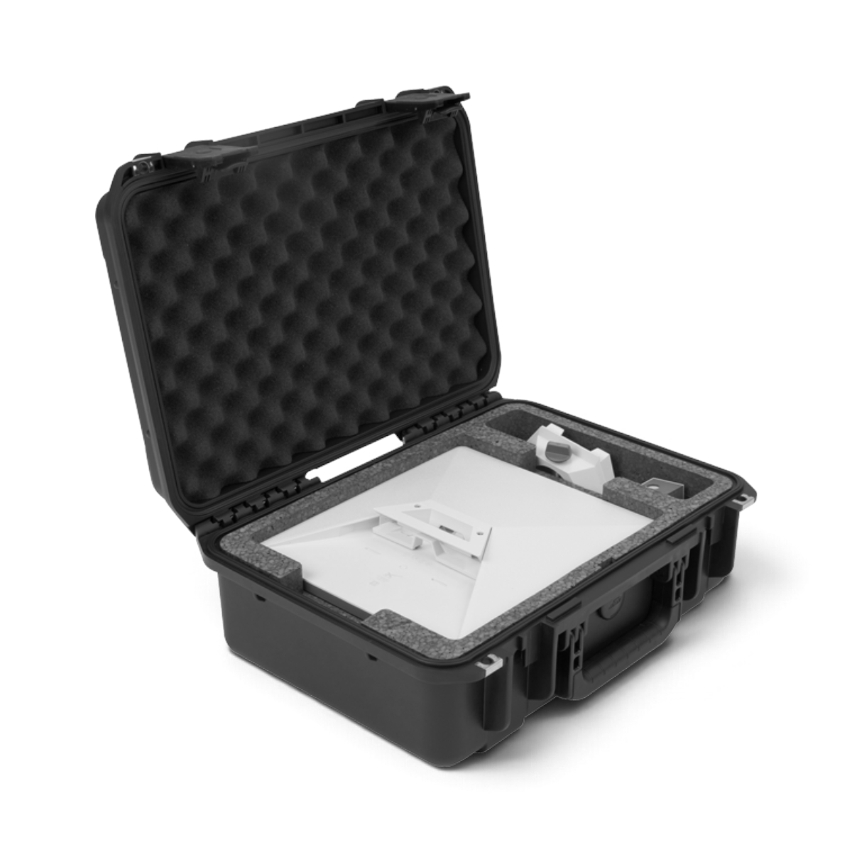 SKB Cases iSeries waterproof hard case with custom foam interior holding a Starlink Mini antenna kit