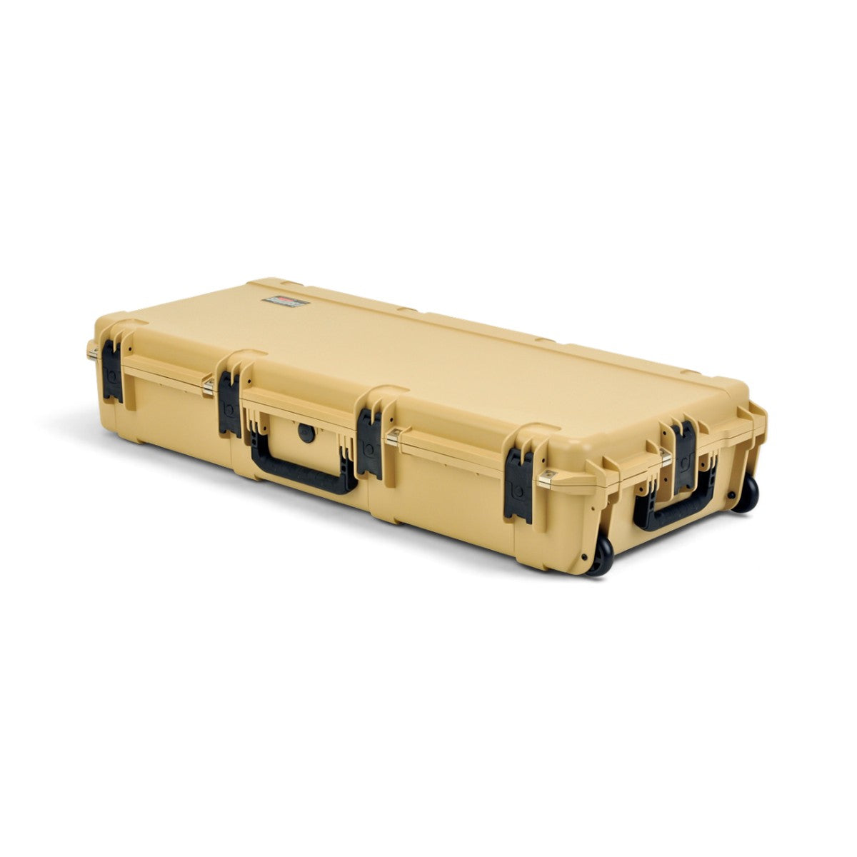 SKB Cases iSeries 4217-7 tan waterproof injection molded hard case with wheels and black trigger latches.