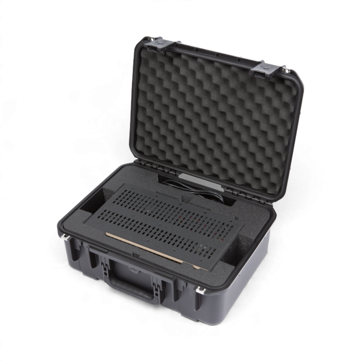 SKB Cases iSeries waterproof hard case with custom foam insert holding a Universal Audio OX Amp Top Box