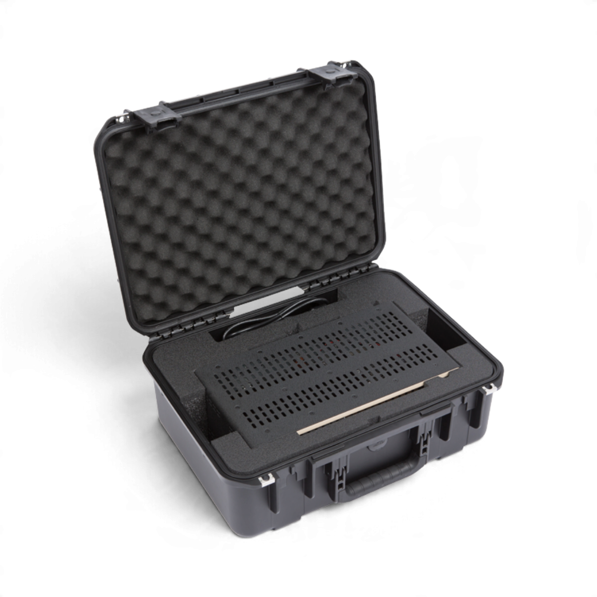 SKB Cases iSeries waterproof hard case with custom foam interior holding a Universal Audio OX Amp Top Box