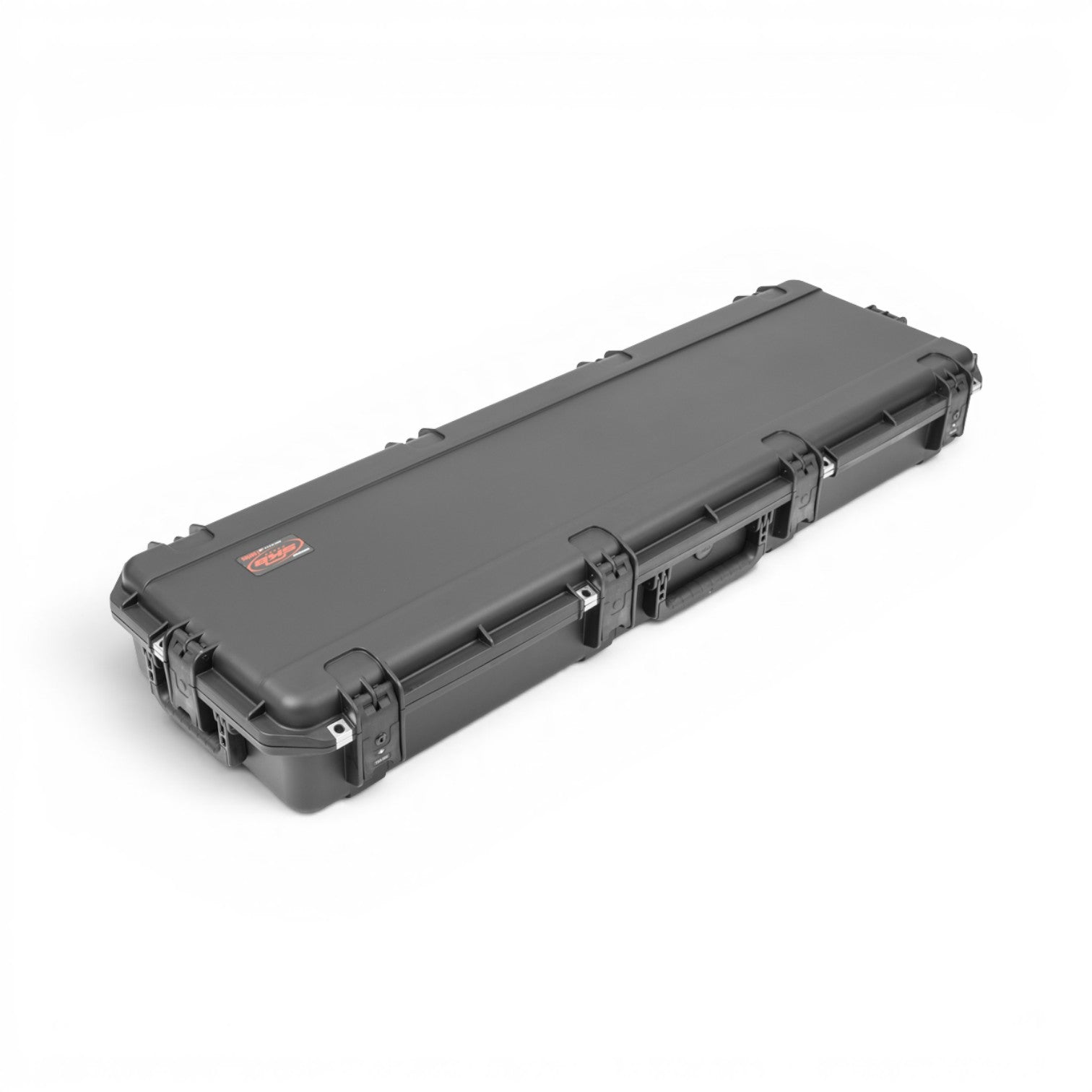 SKB Cases iSeries waterproof ATA bass guitar case in black with trigger latches and a durable polypropylene shell.