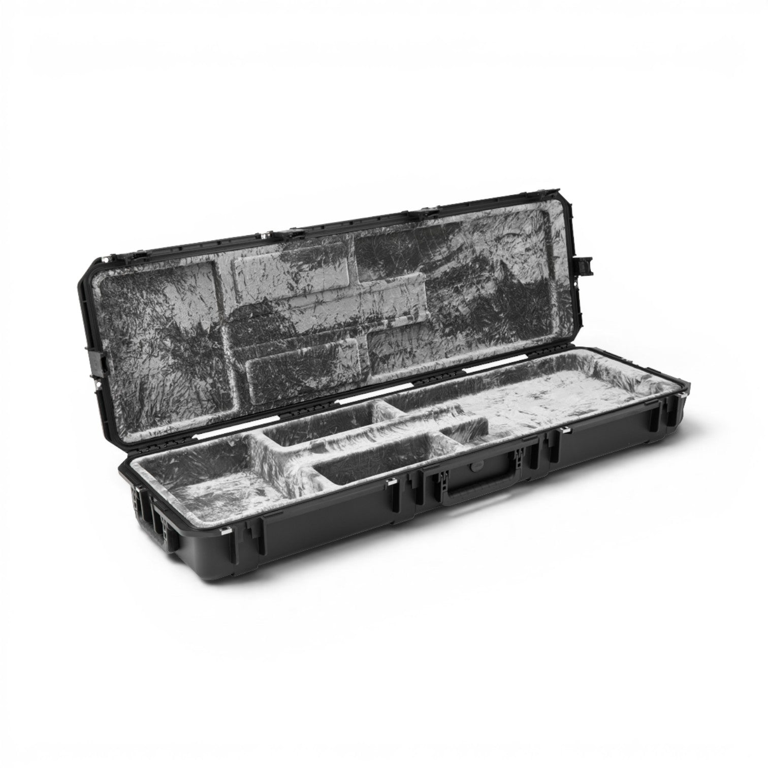 SKB Cases iSeries waterproof electric bass guitar case with open cavity design and plush platinum interior lining.