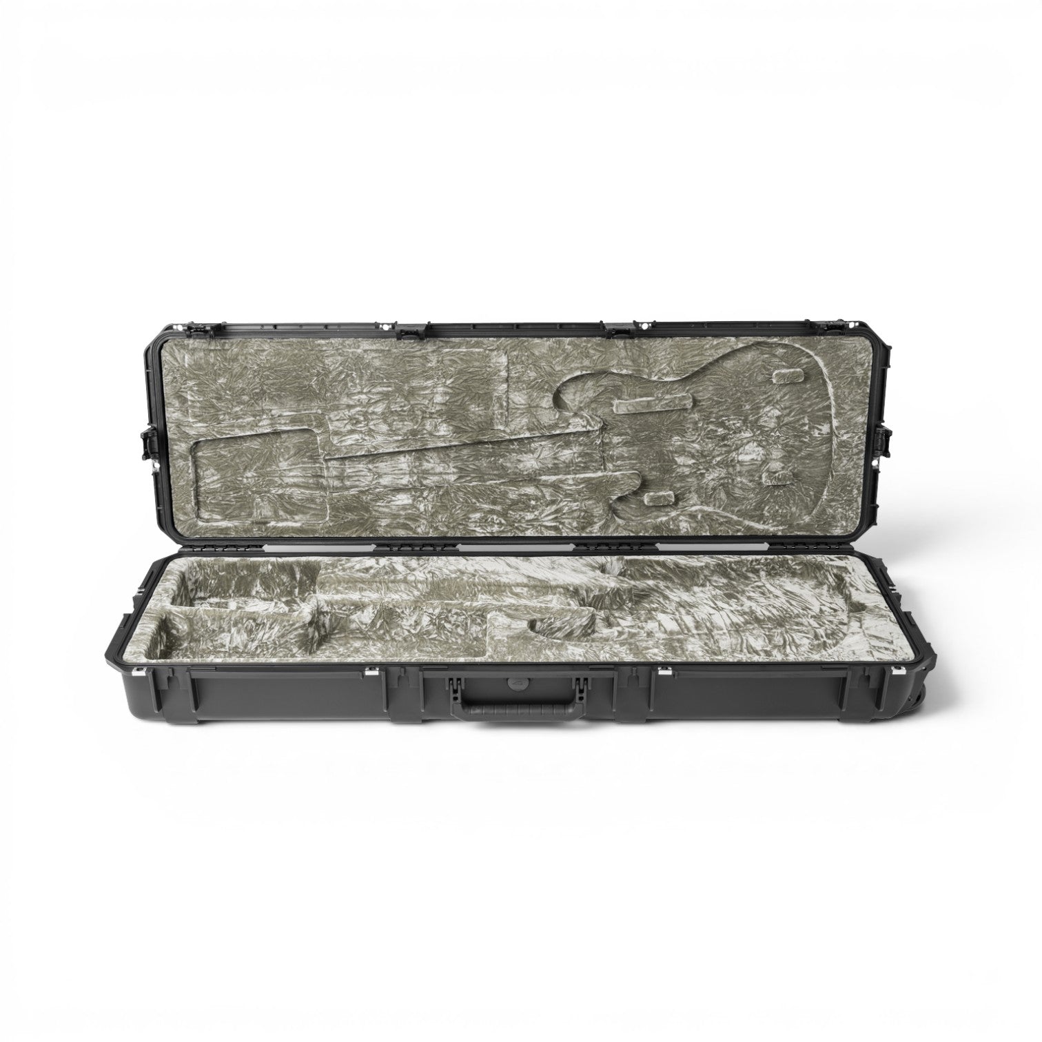 SKB Cases iSeries waterproof bass guitar case with platinum plush interior and molded foam support for P/J basses.