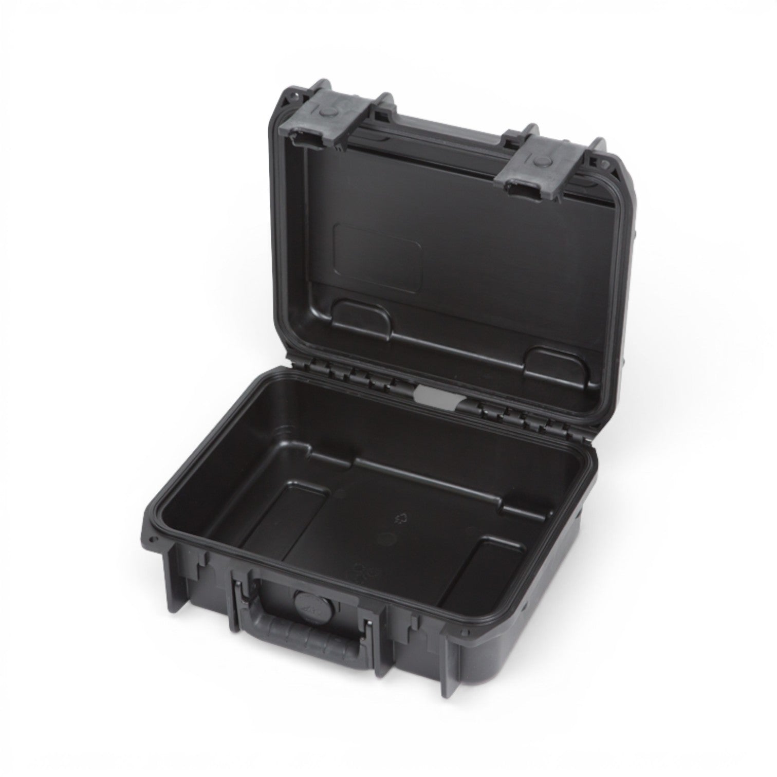 SKB Cases iSeries 1209-4 waterproof black polypropylene equipment case with open lid and trigger latch system.
