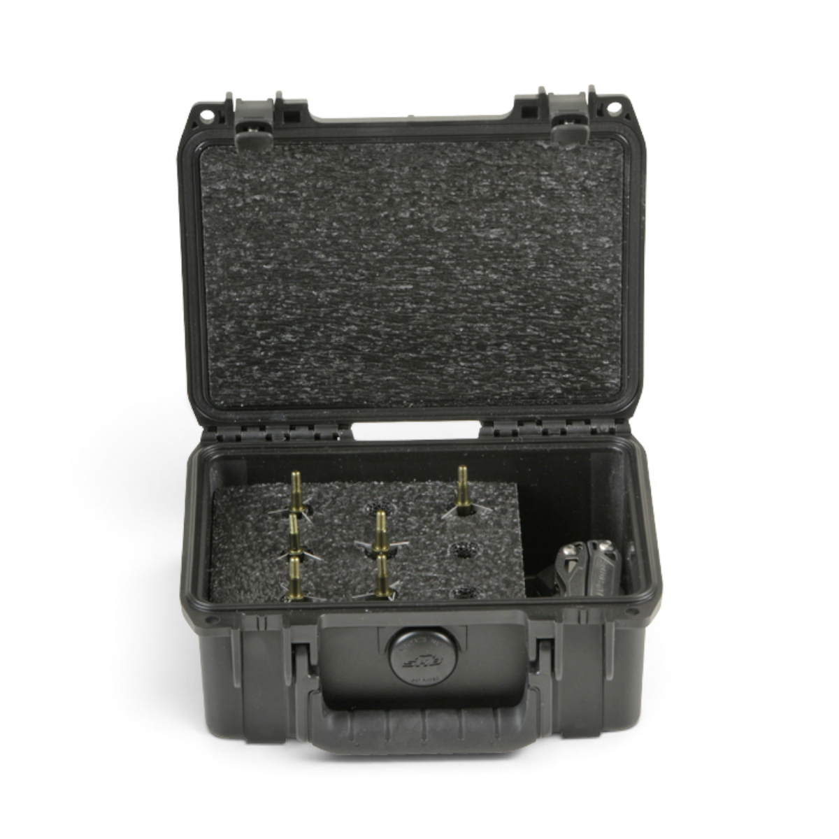 SKB Cases iSeries waterproof broadhead case in black with foam insert for nine broadheads and accessory compartment.