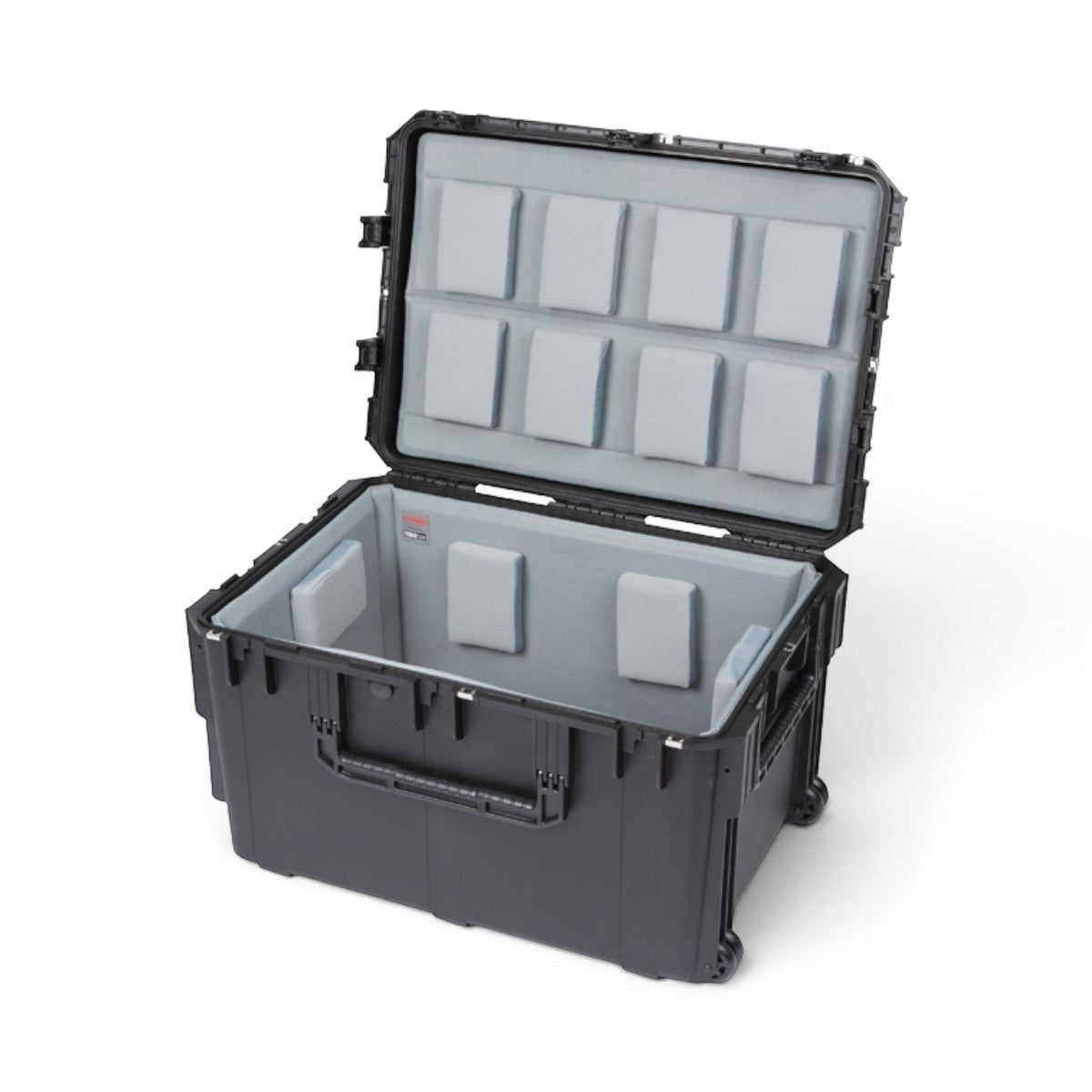 SKB Cases iSeries 3021-18 waterproof gear case with grey Nylex-wrapped foam liner and adjustable hook-and-loop pads.