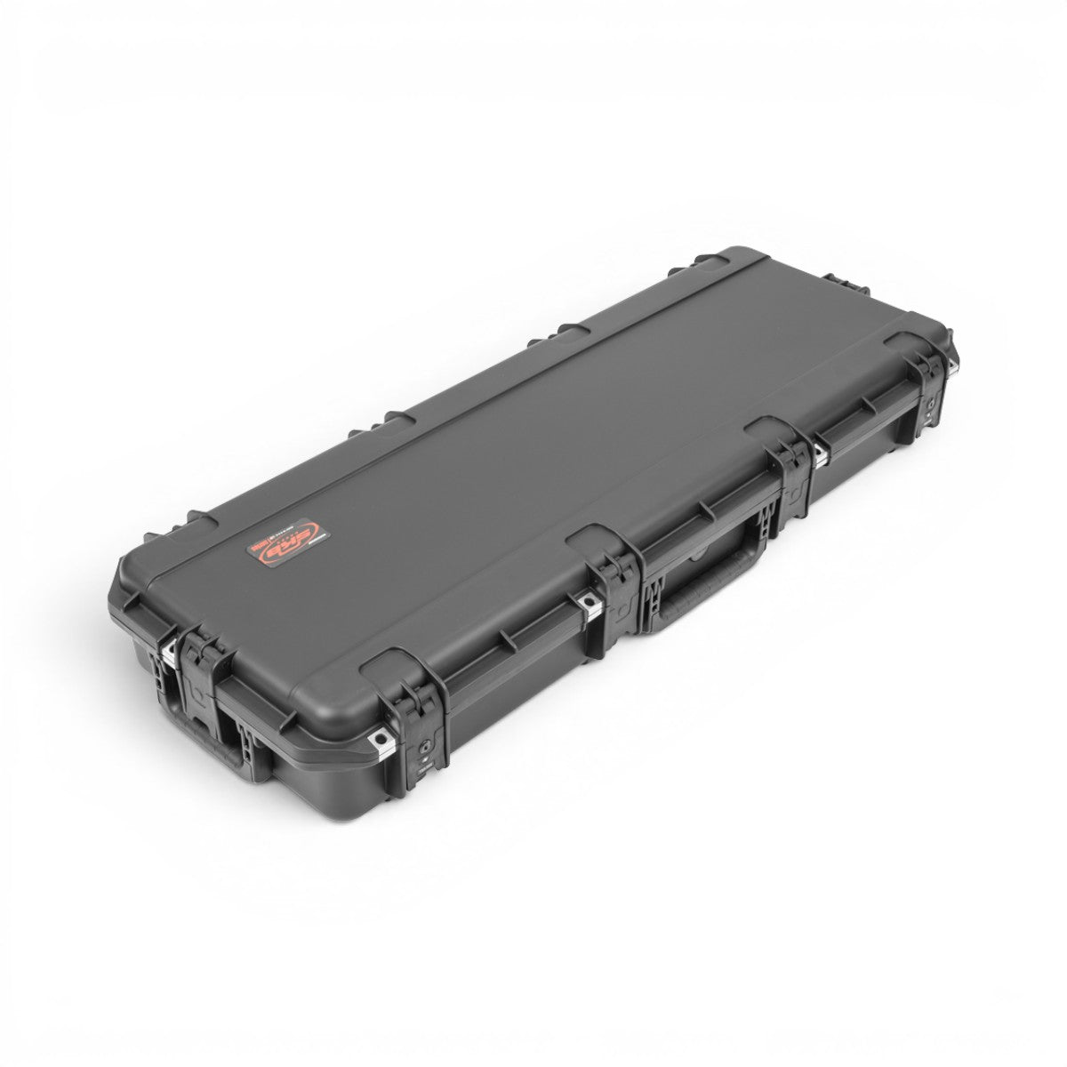 SKB Cases iSeries waterproof guitar flight case in black with heavy-duty latches and a durable polypropylene shell.