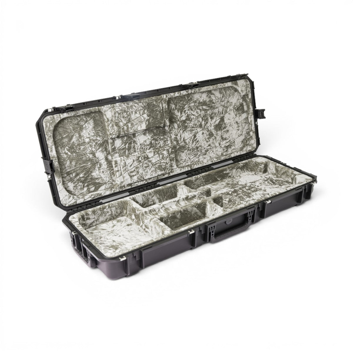 SKB Cases iSeries waterproof electric guitar flight case with an open cavity design and platinum plush interior lining.