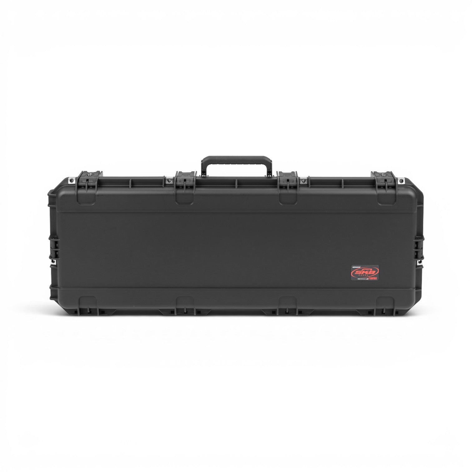 SKB Cases iSeries waterproof guitar flight case in black with heavy-duty latches and a durable polypropylene shell.