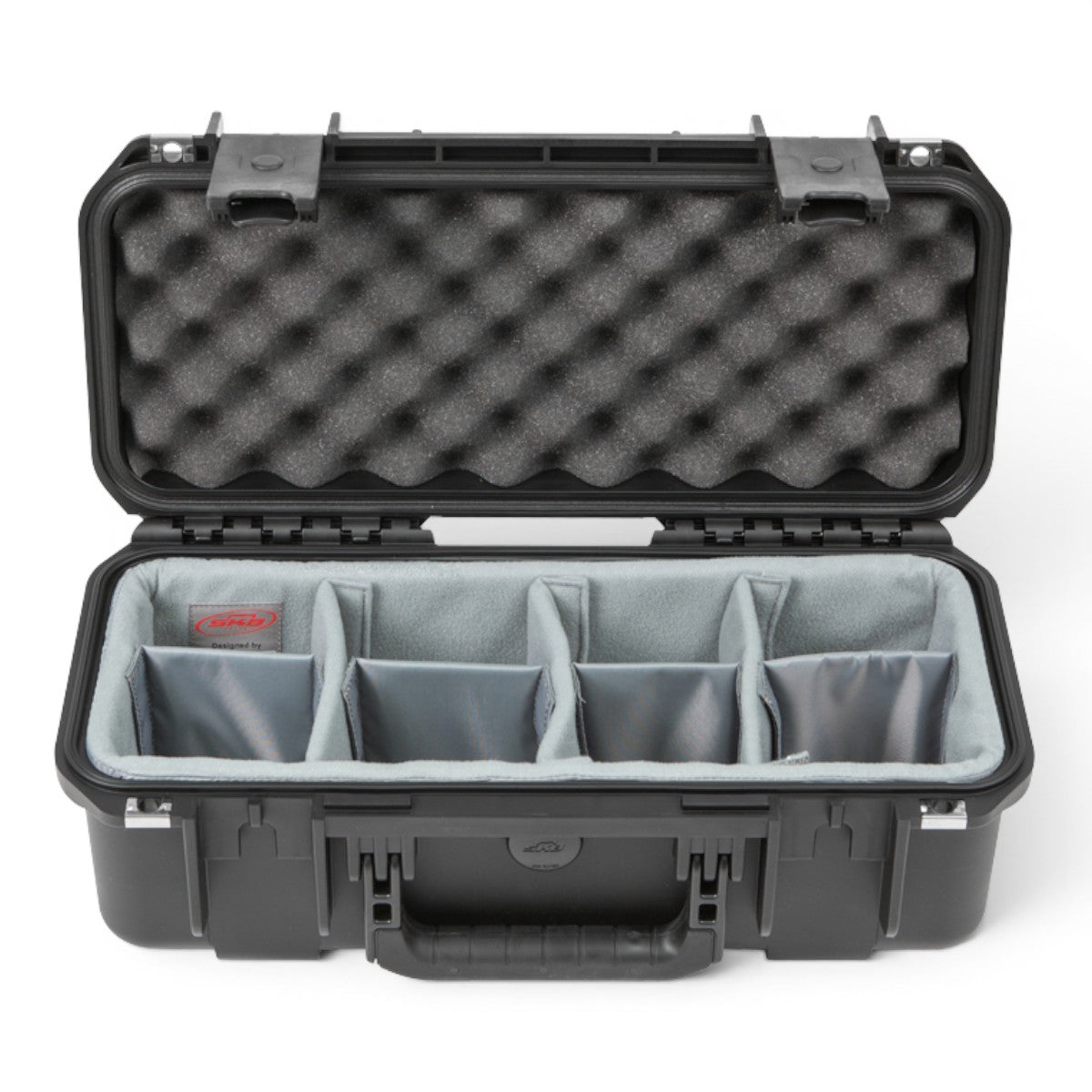 SKB Cases iSeries 1706-6 waterproof black hard case with foam-lined lid and grey padded interior dividers
