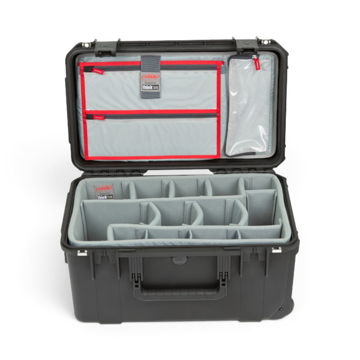 SKB Cases iSeries 2011-10 waterproof hard case with grey padded dividers and Think Tank interior lid organizer.