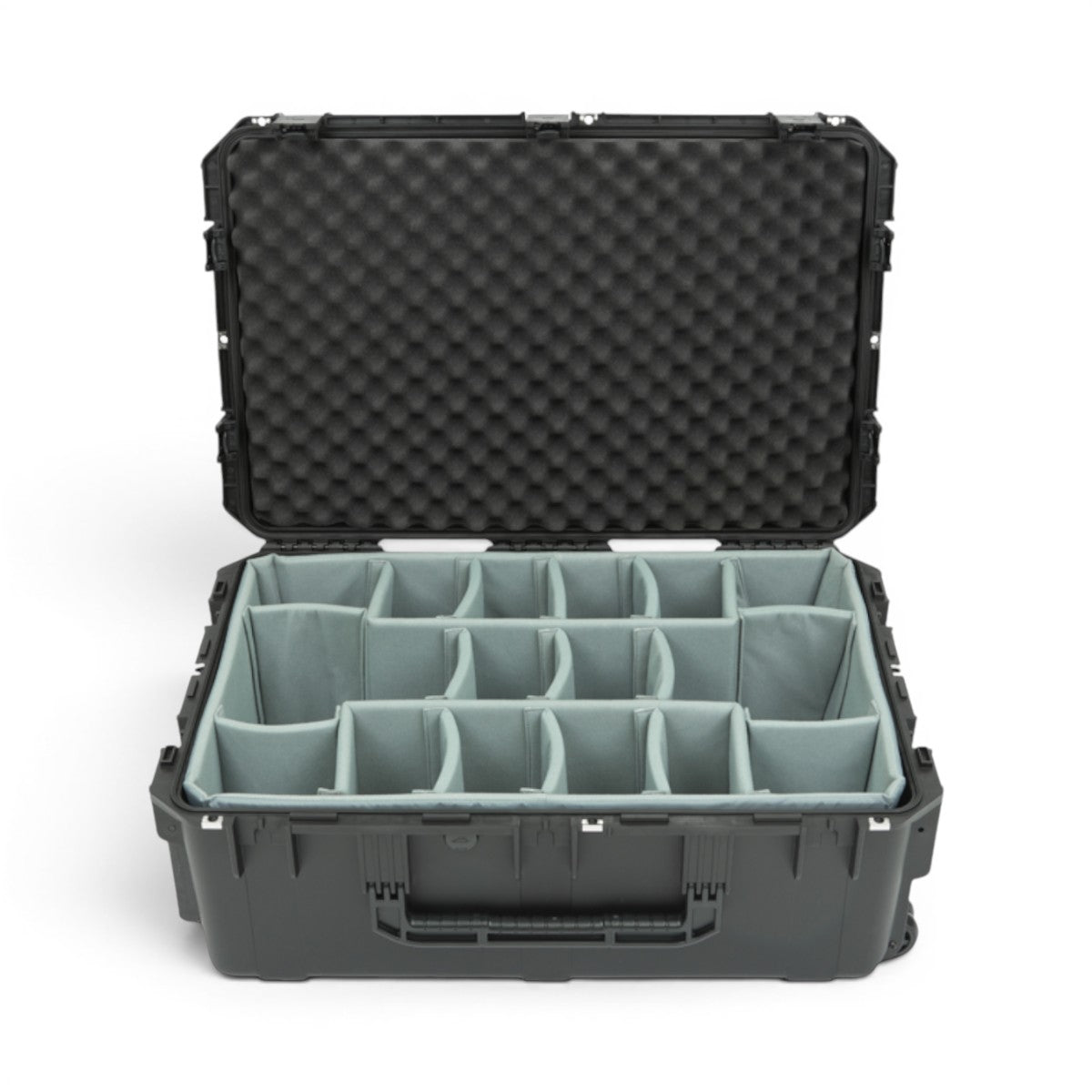 SKB Cases iSeries 3019-12 waterproof hard case in black with grey padded interior dividers and egg-crate foam lid