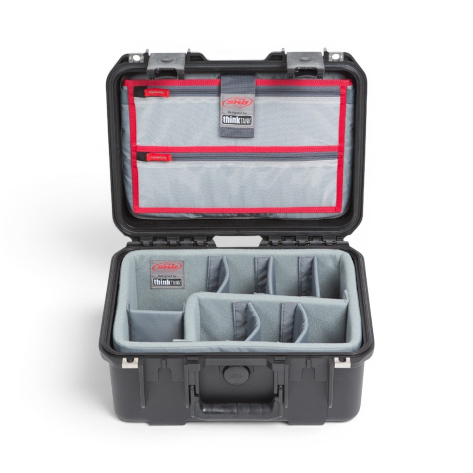 SKB Cases iSeries 1309-6 waterproof hard case with grey padded interior dividers and red-trimmed lid organizer