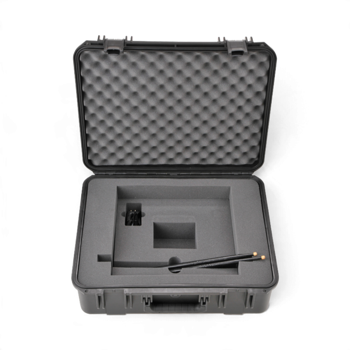 SKB Cases iSeries waterproof hard case with custom foam interior for Yamaha DTX-MULTI 12, including drum stick slots.
