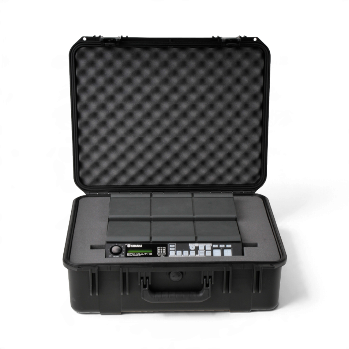SKB Cases iSeries waterproof hard case containing a Yamaha DTX-MULTI 12 percussion pad with custom foam interior