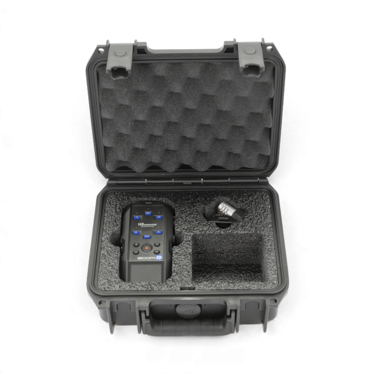 SKB Cases iSeries 0907-4 waterproof hard case with custom foam interior holding a Zoom H6essential recorder