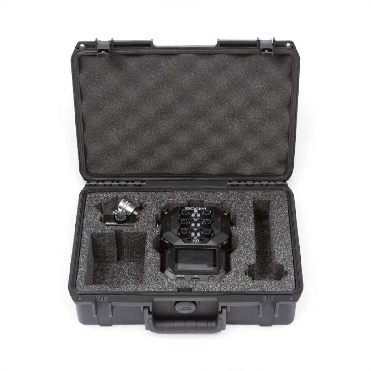 SKB Cases iSeries 1208-3 waterproof hard case with custom foam interior for Zoom H8 recorder and microphone capsules