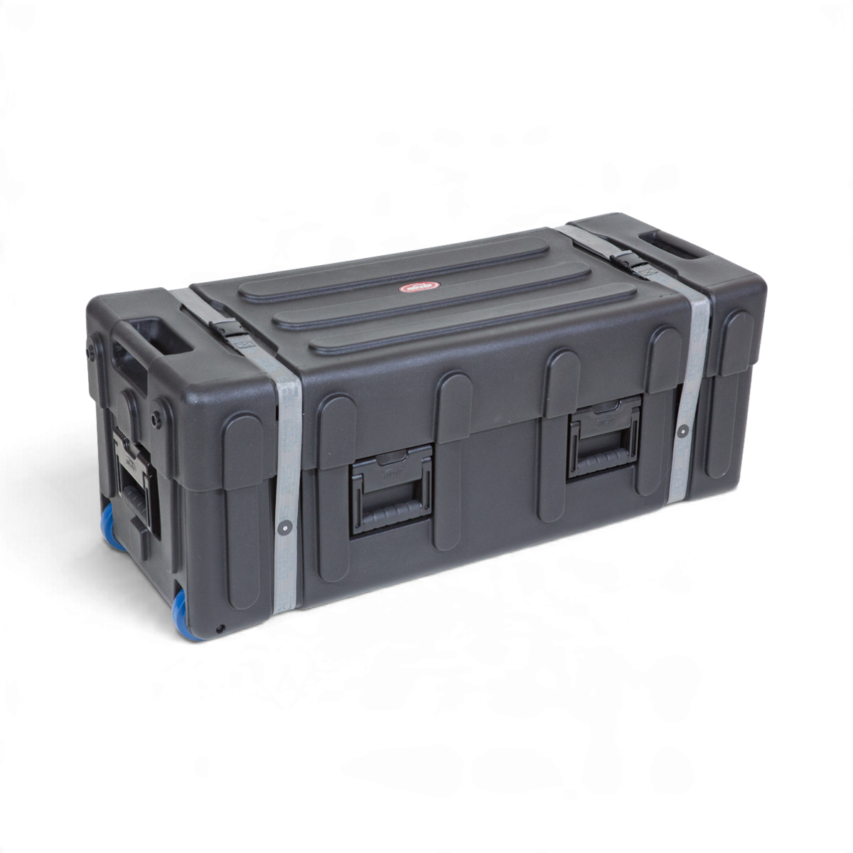 SKB Cases large black drum hardware case with wheels, telescoping lid, and durable polyethylene construction.