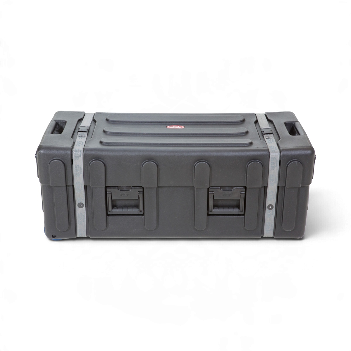 SKB Cases large black drum hardware case with wheels, telescoping lid, and durable polyethylene construction.