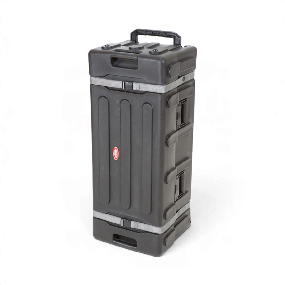 SKB Cases large black drum hardware case with wheels, telescoping cover, and ergonomic handles for touring drummers.