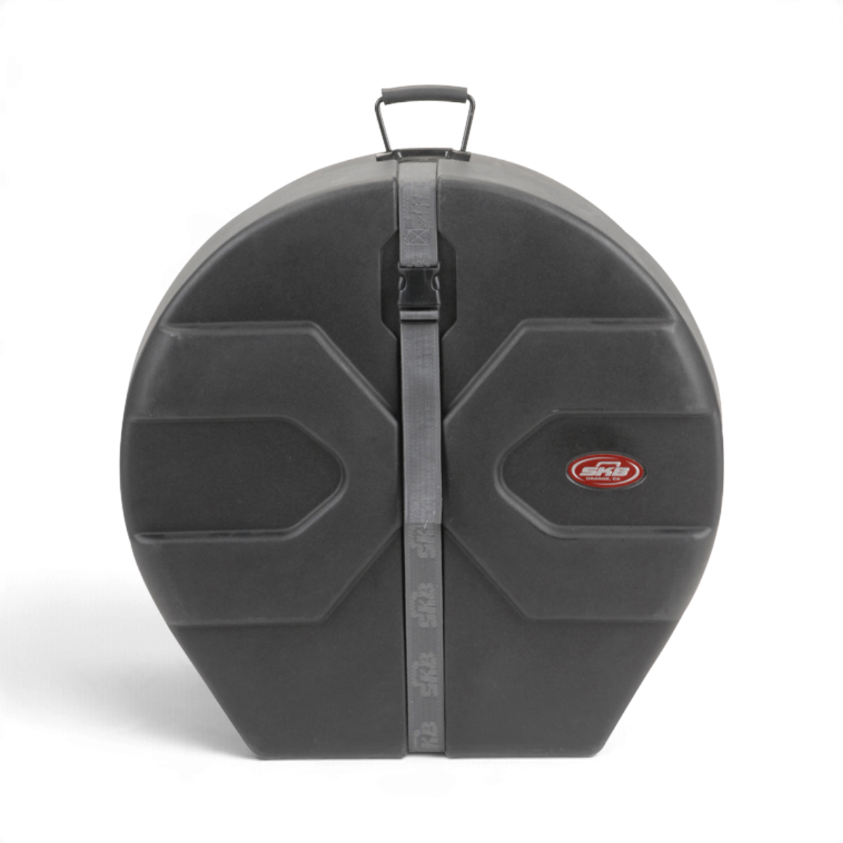 SKB Cases lead tenor steel drum case in black roto-molded polyethylene with Roto-X pattern and secure strap closure.