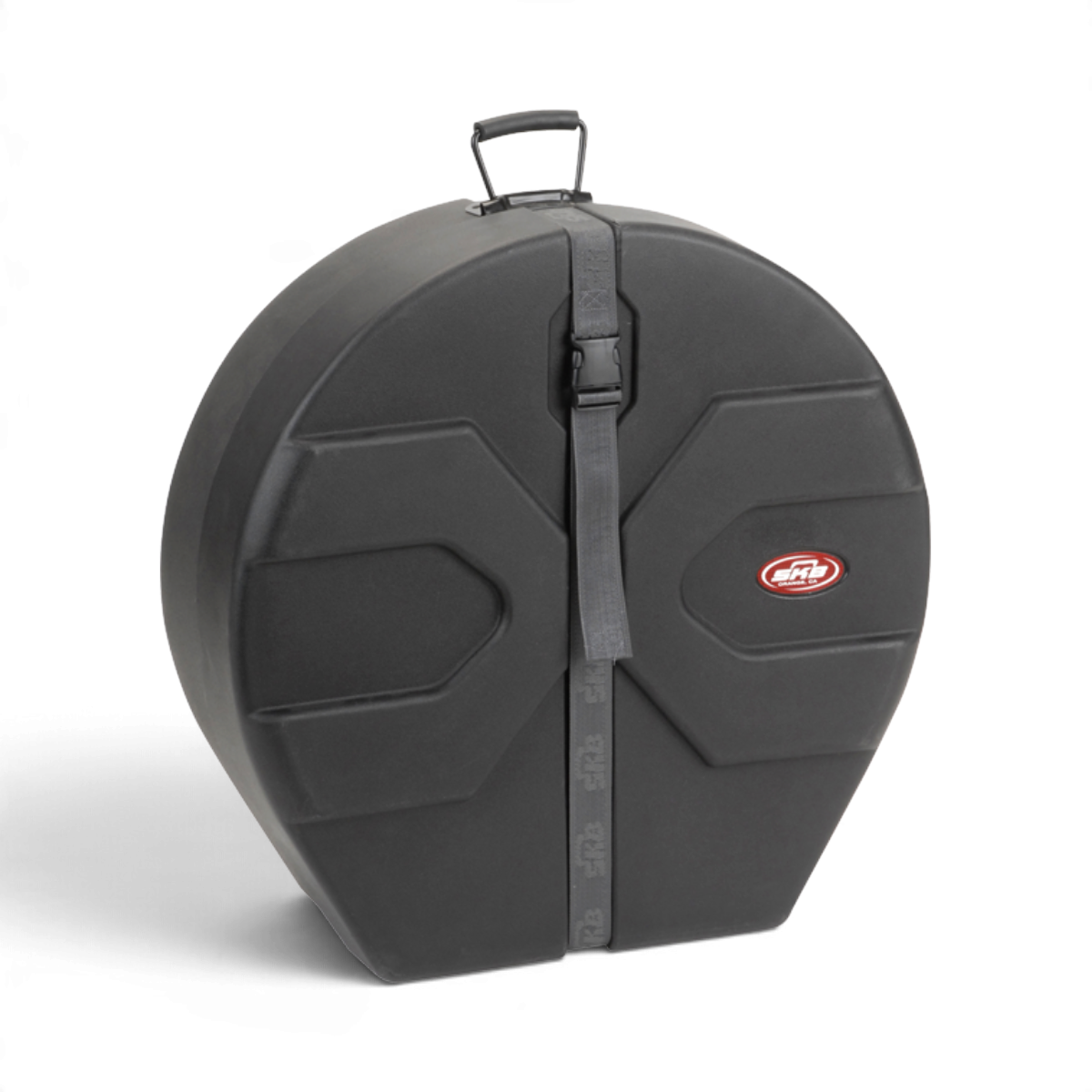 SKB Cases lead tenor steel drum case in black roto-molded polyethylene with a secure strap and top handle.