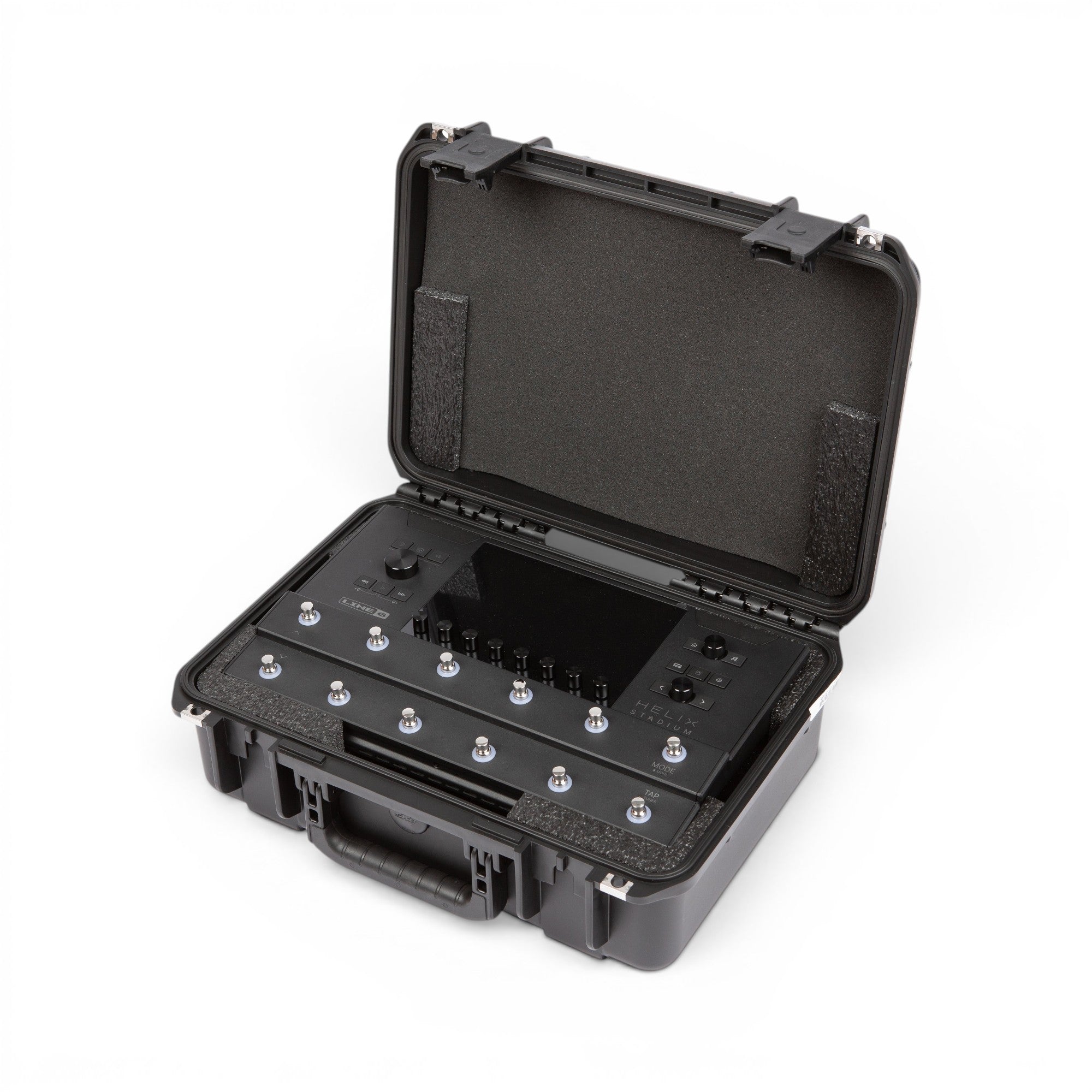 SKB Cases iSeries hard shell carrying case with custom foam interior for Line 6 Helix Stadium guitar processor