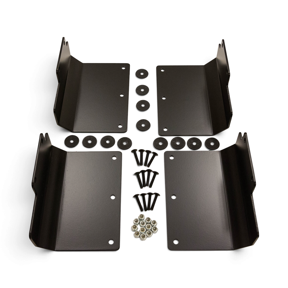 SKB Cases set of four black metal load spreaders with mounting hardware for shockrack case stabilization