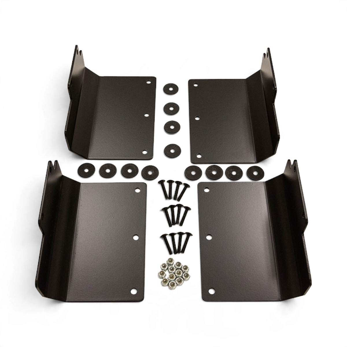 SKB Cases load spreader kit for shockrack cases including four black metal brackets, washers, screws, and nuts.