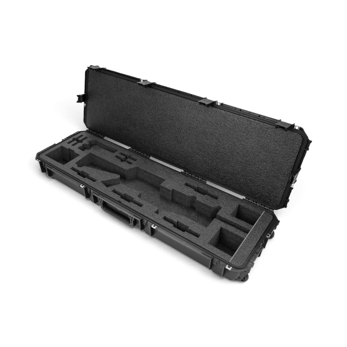 SKB Cases black injection molded hard case with precision cut foam interior for M16 rifle and grenade launcher.