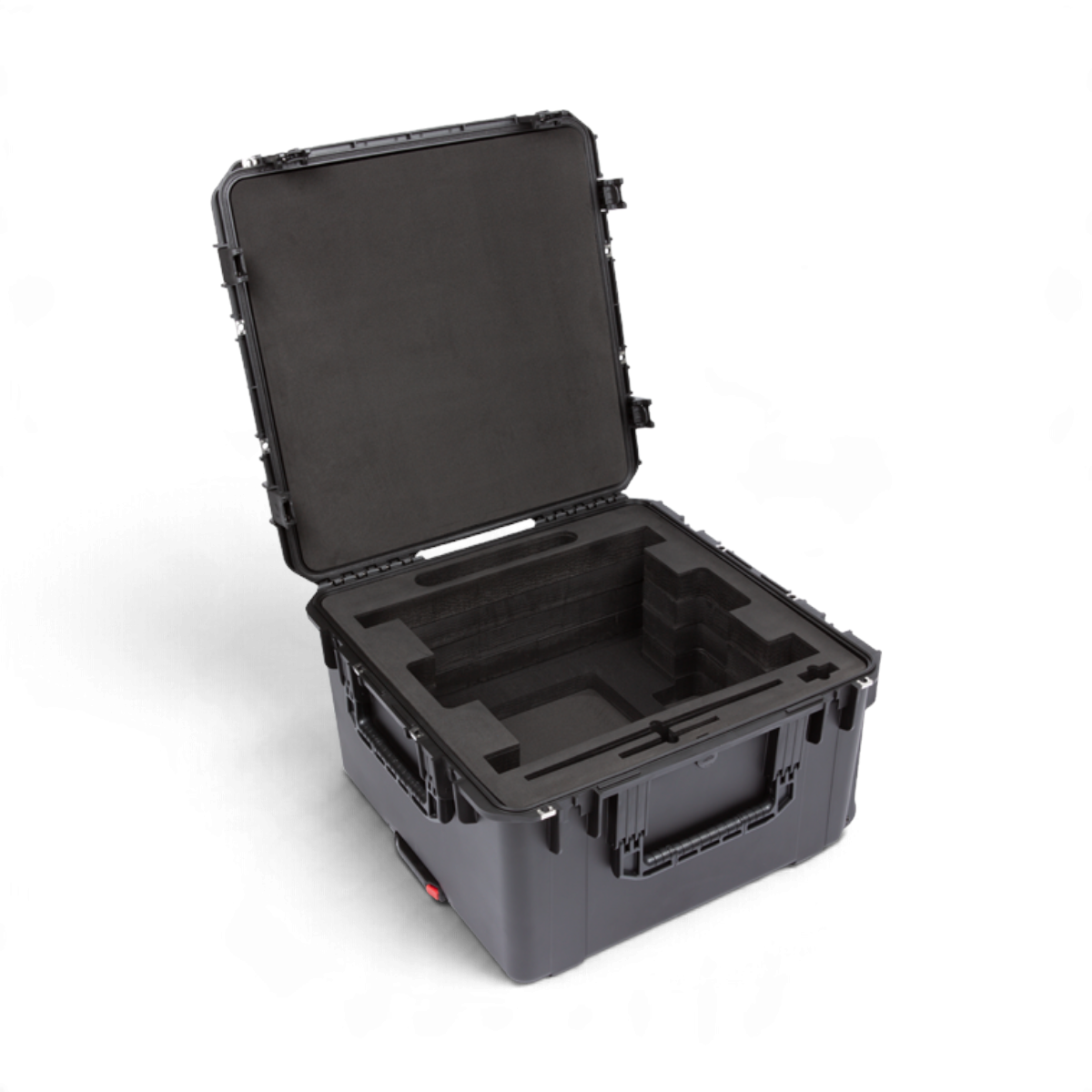 SKB Cases iSeries waterproof Mac Pro tower case with open lid and custom precut black XPE foam interior