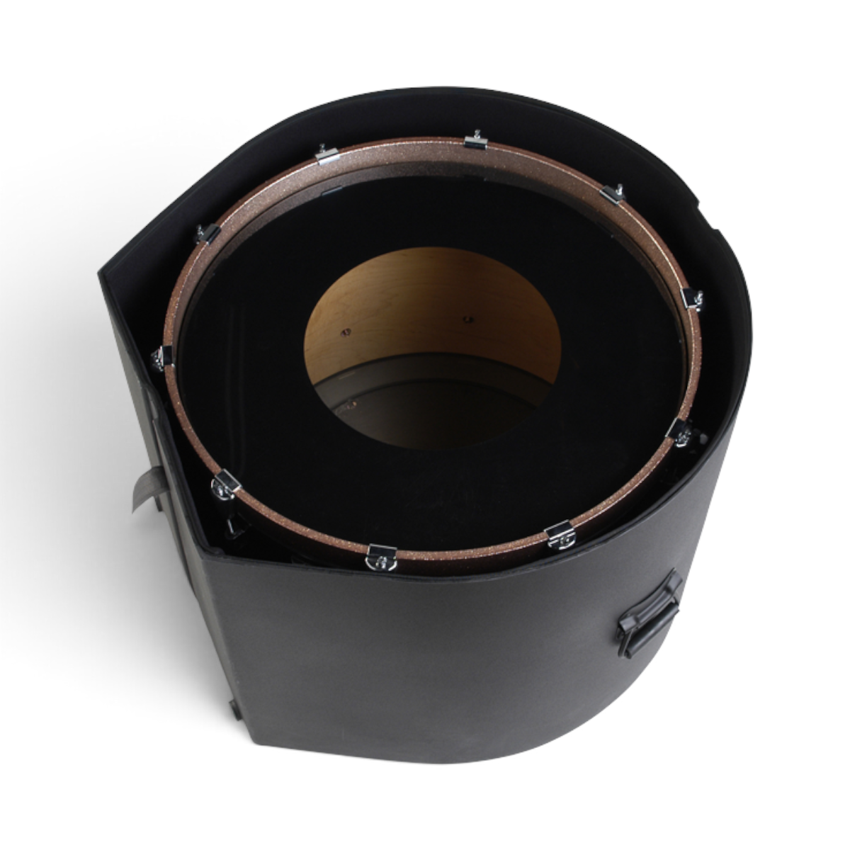 SKB Cases 14 x 28 marching bass drum case with roto-molded black exterior and padded interior for instrument storage