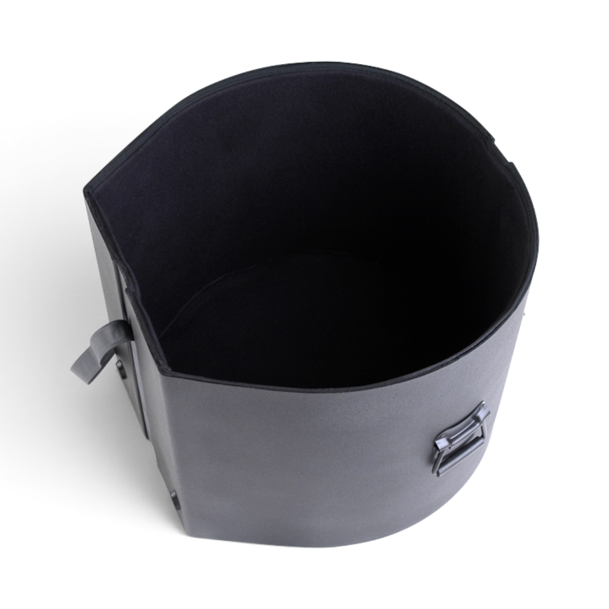 SKB Cases 14 x 20 marching bass drum case with a black roto-molded D-shaped shell and padded interior